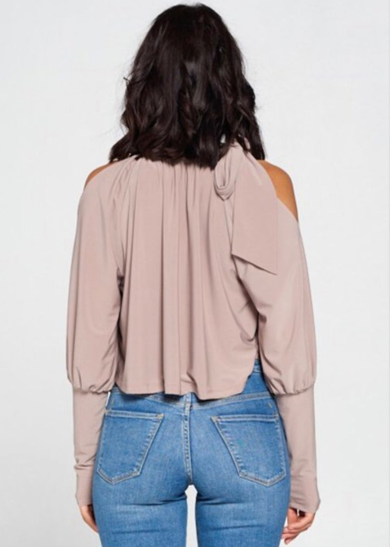WinWin Shoulder Slit Long Sleeve Top (Mocha) WT11433