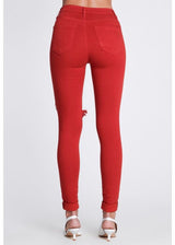 Vibrant Freebird Destroyed Skinny Jeans (Red) P803