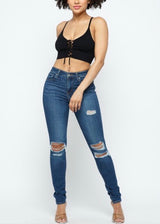 Hera Collection Tie Front Crop Top (Black) 22464